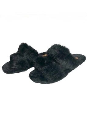Fashion Genuine Fur Slide Ons Black Slippers